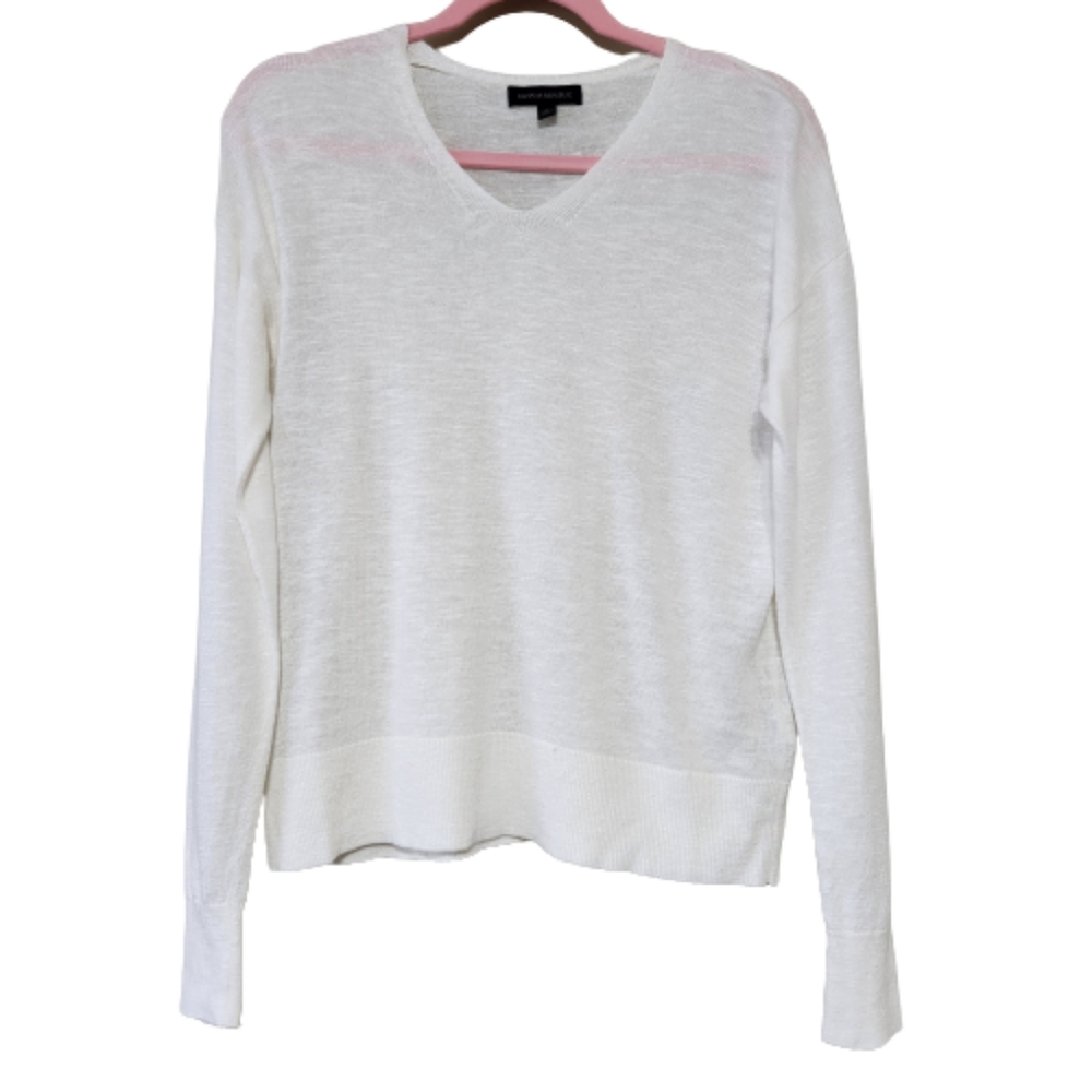 BANANA REPUBLIC Linen Blend Ivory Long Sleeve Pullover Sweater Small #0364